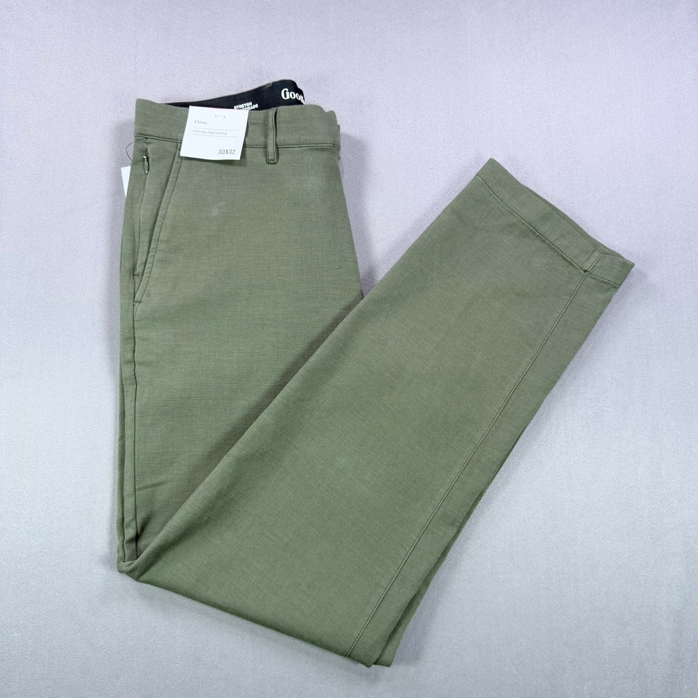 Goodfellow Mens 30x32 Green Cotton Blend Slim Fit Chino Comfort Wear Pants NWT